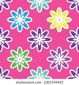 Vibrant Y2K floral pattern. Funny funky retro flowers background