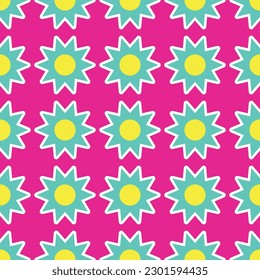 Vibrant Y2K floral pattern. Funny funky retro flowers background
