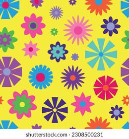 Patrón floral vibrante Y2K. Funny fondo de flores retro
