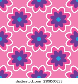 Vibrant Y2K floral pattern. Funny funky retro flowers background