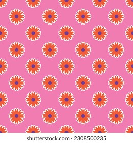 Vibrant Y2K floral pattern. Funny funky retro flowers background