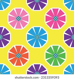 Vibrant Y2K floral pattern. Funny funky retro flowers background