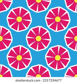 Vibrant Y2K floral pattern. Funny funky retro flowers background