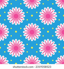 Vibrant Y2K floral pattern. Funny funky retro flowers background