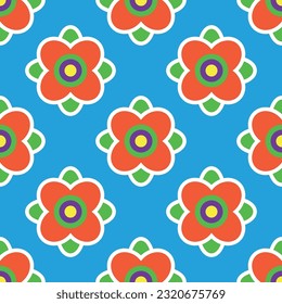 Vibrant Y2K floral pattern. Funny funky retro flowers background