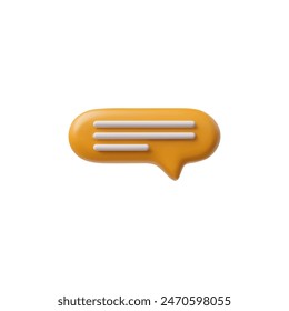 Vibrant yellow 3D speech bubble icon. Vector illustration of a glossy, yellow speech bubble with three white horizontal lines, perfect for symbolizing lively discussions or messages in apps and