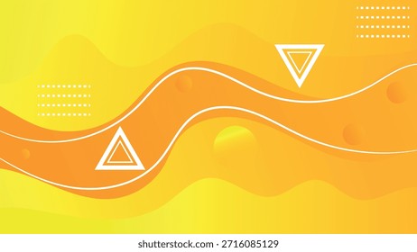Diseño abstracto amarillo vibrante con triángulos geométricos y líneas onduladas. 