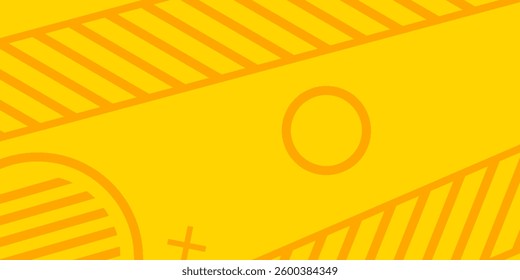 vibrant yellow abstract vector background with geometric shapes, diagonal lines, and symbols, creating a modern and dynamic composition with a playful, energetic feel.