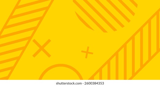 vibrant yellow abstract vector background with geometric shapes, diagonal lines, and symbols, creating a modern and dynamic composition with a playful, energetic feel.
