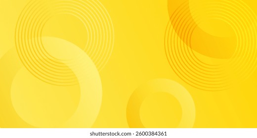 vibrant yellow abstract vector background featuring overlapping circular shapes and thin concentric rings, creating a modern and dynamic design