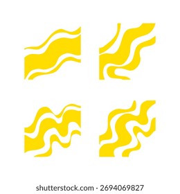 Vibrant yellow abstract wave forms arranged in four square panels create a bold, contemporary motif ideal for branding, decor, promotion, or design projects seeking energy and motion.