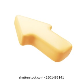 A vibrant yellow arrow isolated on a white background. 3D icon, sign and symbol. Side view. Vector Illustration