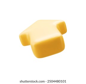 Una flecha amarilla vibrante aislada en un fondo blanco. Icono 3D, signo y símbolo. Vista lateral. Ilustración vectorial