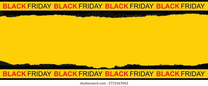 Un fondo amarillo vibrante con cabecera y pie de página de papel rasgado negro, perfecto para Anuncios de venta de Black Friday y Planes de publicidad comercial