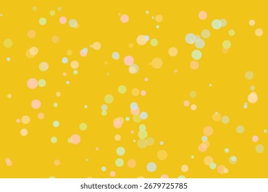 Fondo amarillo vibrante con círculos flotantes de Bokeh de varios tamaños. Fondo de oro Abstractas con efecto de luz bokeh y círculos de colores  