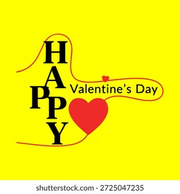 Ein leuchtend gelber Hintergrund bereitet die Bühne für eine Nachricht zum "Happy Valentine's Day". Die Wörter "HAPPY" werden in großen, fett gedruckten schwarzen Buchstaben hervorgehoben dargestellt, die vertikal gestapelt sind. Rechts von diesen Buchstaben steht 'Valentinstag' in einem zarteren Drehbuch, das sich um ein kräftiges rotes Herz krümmt. Das Herz symbolisiert Liebe und ist ein zentrales Element des Valentinstag-Themas. Das Gesamtdesign ist einfach, aber wirkungsvoll und vermittelt ein festliches und liebevolles Gefühl.