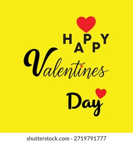 Un fondo amarillo vibrante con el texto 'Feliz Día de San Valentín' escrito en una fuente juguetona. Dos corazones rojos se colocan por encima y por debajo del texto, añadiendo un toque festivo a este saludo de San Valentín.
