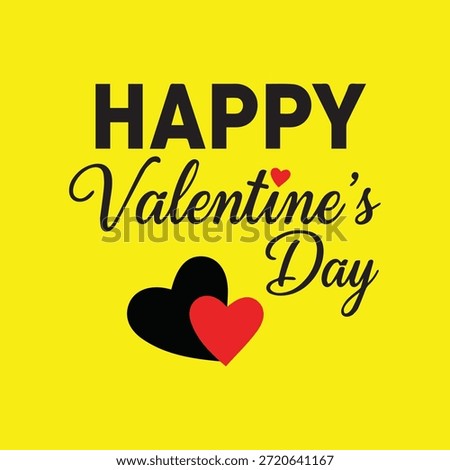 A vibrant yellow background with the text 'HAPPY Valentine's Day' written in bold black letters. Below the text, two hearts are depicted: one black and one red, intertwined slightly. The red heart is positioned slightly in front of the black heart. This image is a simple yet festive graphic celebrating Valentine's Day.