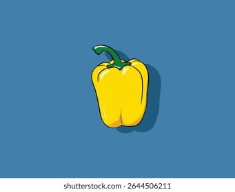 A vibrant yellow bell pepper stands out against a smooth blue backdrop, showcasing its fresh appearance.