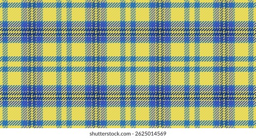 Vibrant yellow and blue plaid pattern.  Perfect for textile design, fashion, or website backgrounds. This seamless texture offers a cheerful, modern aesthetic, conveying energy and optimism.