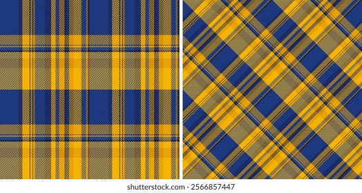 Vibrant yellow and blue plaid patterns.  Perfect for textile designs, fashion, backgrounds, and website assets.  Two distinct styles offer versatile options for your projects.