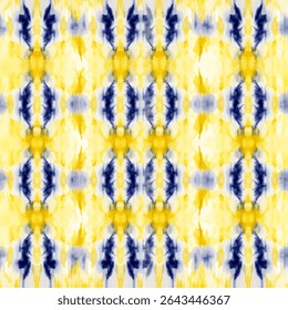 Vibrant yellow and blue tie-dye pattern. tie-dye seamless pattern, shibori style, vector illustration, doodle summer, kids and baby designs for print fabric.