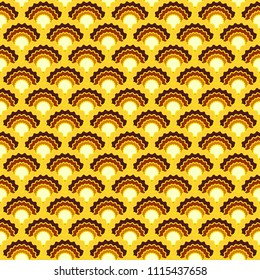 Vibrant yellow brown snake skin scales squama background, vector seamless fabric pattern, tiled textile print. Typical chinese squama scales seamless arc tiles ornament. Mermaid skin pattern.