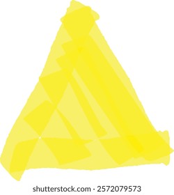 Vibrant yellow brush strokes forming a triangular shape on a clean white background create an eye catching and abstract composition, showcasing a modern artistic style