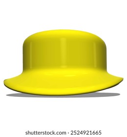 A vibrant yellow bucket hat with a glossy, smooth finish. Its broad brim offers a modern twist on the classic design, making it stand out with a sleek and polished appearance.