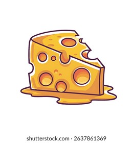 The vibrant yellow cheese has numerous holes, a bite taken out, and is melting into a puddle.