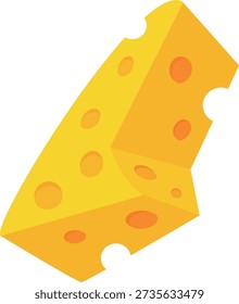 A vibrant yellow cheese wedge, featuring characteristic holes, presented as a delectable dairy product.