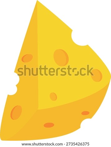 A vibrant yellow cheese wedge, featuring characteristic holes and a slightly irregular shape, suggesting a natural and appetizing dairy product.