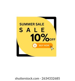 A vibrant yellow circle with "SUMMER SALE" and "SALE 10% OFF" text, featuring a "BUY NOW" button. This graphic is perfect for promoting discounts and special offers during the summer season.