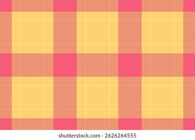Vibrant yellow and coral plaid pattern. Perfect for textile design, website backgrounds, or cheerful branding. This seamless texture evokes warmth and summery vibes.