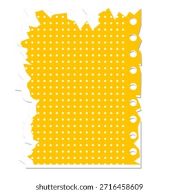 Vibrante textura de papel punteado amarillo con bordes rotos y agujeros de aglutinante, perfecto para proyectos creativos