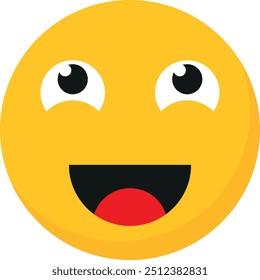 Vibrant yellow emoji face with wide eyes, open mouth, laughing, surprised, and excited expression