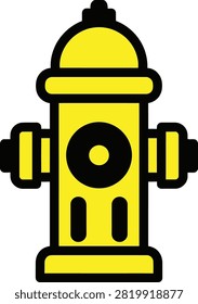A vibrant yellow fire hydrant icon designed for emergency safety, urban infrastructure, and fire protection. The subject is isolated on a white background.
