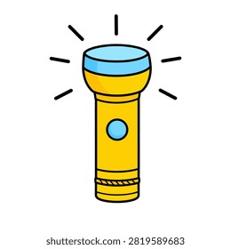 A vibrant yellow flashlight emitting light, designed for illumination in dark environments, handheld and portable for outdoor or indoor use.