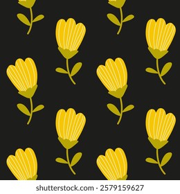 A Vibrant Yellow Flower Pattern beautifully showcased on a Dark Background for visual appeal