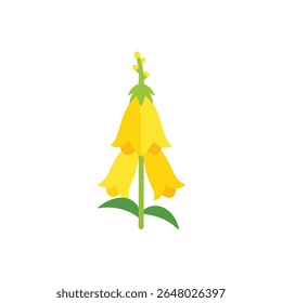 A vibrant yellow foxglove flower is depicted in full bloom against a clean white background, offering a simple yet elegant botanical illustration perfect for various design applications.