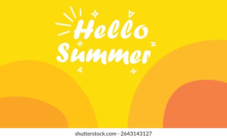 Vibrant yellow gradient background with hello summer text and decorative elements for summer season