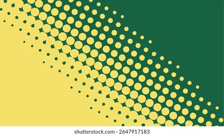 Vibrant yellow and green abstract halftone pattern. Dynamic diagonal gradient of increasing dot size, perfect for modern backgrounds and graphic designs.