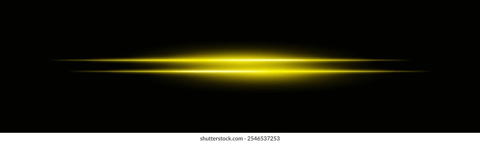 Vibrant yellow horizontal light beams with a soft glow and smooth fade. Bright neon effect on a dark background, perfect for creating a dynamic lighting accent