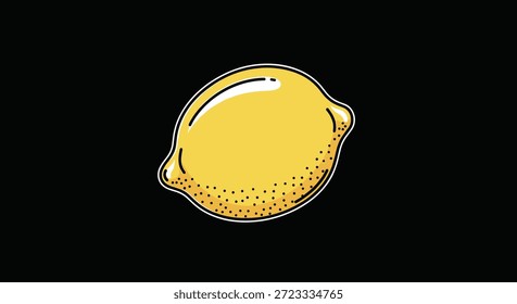 La vibrante fruta de limón amarillo con textura punteada se destaca vívidamente sobre un fondo negro sólido en esta colorida ilustración.