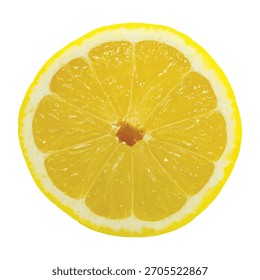 Vibrant Yellow Lemon Slice Cross-Section Isolated on White