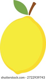 Ilustração de vetor de limão amarelo vibrante. Design plano minimalista com uma haste verde e uma única folha isolada sobre fundo branco. Gráficos de frutas cítricas refrescantes para marca de barra de suco, decoração de cozinha e corte de vinil.