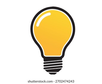 Vibrant yellow light bulb icon on white background, symbolizing a bright idea, energy efficiency, and creative thinking, ideal for illustrating innovation and solutions