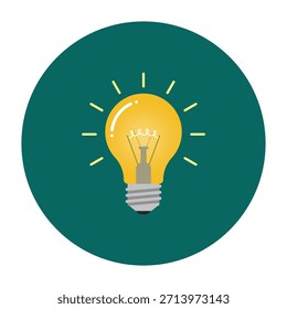 Uma lâmpada amarela vibrante com raios radiantes ilumina um fundo verde escuro, simbolizando uma nova ideia brilhante ou solução criativa emergindo.