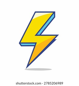 A vibrant yellow lightning bolt graphic design featuring a modern 3D depth effect with blue edges isolated on white background