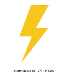 A vibrant yellow lightning bolt icon isolated on white, symbolizing electric power, energy, high voltage, speed, and rapid communication for modern digital design.